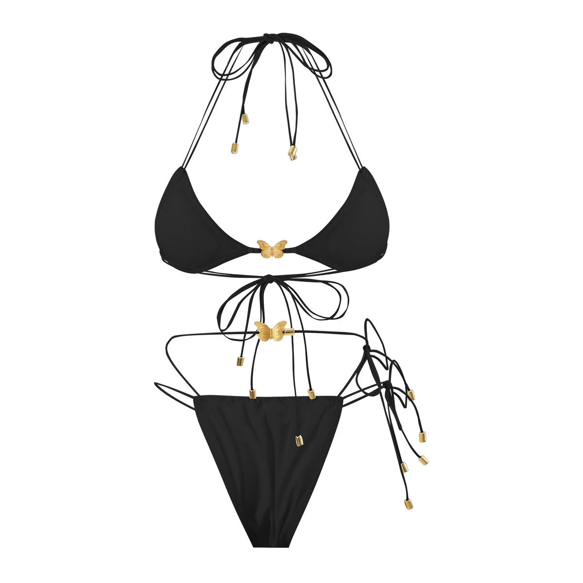 Solid Color Stretch Rope Butterfly Jewelry Bikini Sexy Split Triangle Bag Straps Swimsuit Women Maillot De Bain Femme 2 Pieces