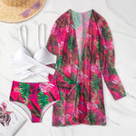 2025 Three Pieces Bikini Set Cover Up Swimwear Women Swimsuit Print Long Sleeve Push Up Bathing Suit Beachwear Swimming Biquini