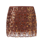 Womens Summer Sequined Mini Skirt Slim Fit Stylish Beaded Geometric Pattern Low Rise Short Skirts