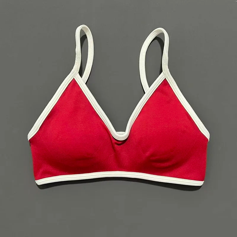 Contrastline Bra Women Backless Knitted Sports Bra Solid Color Gym Fitness Top With Chest Cushion Sexy Suspender Yoga Sports Bra