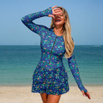 Sports One Piece Swimsuit for Women Surfing Suit Long Sleeve Zipper Sunscreen Diving Suit Bodysuit with Padded Beach Swimwear