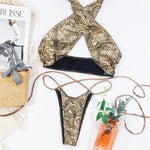 2026 Shiny Halter Thong Bikini Women Swimwear Female Swimsuit Two-Pieces Bikini Set Wrap Around Bather Bathing Suit Swim V2089
