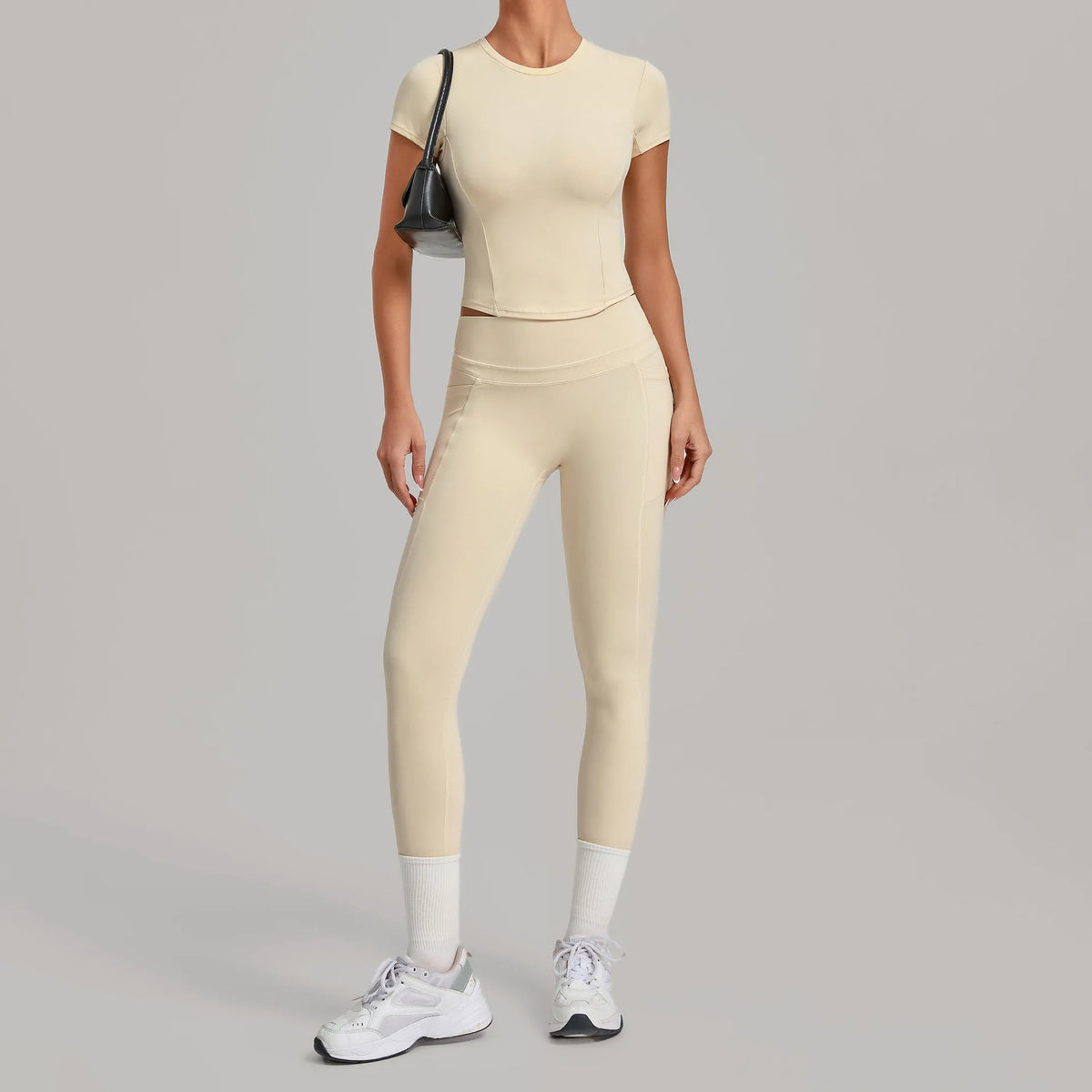 Women's Seamless Yoga Sets Sports Fitness Hip-lifting High Waist Pants Slim Fit Short-sleeve Suits Workout Running Training Sets