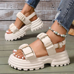 Fashion Buckle Platform Sandals Women 2026 Summer Pleated Pu Leather Rome Sandals Woman Plus Size 42 Thick Bottom Sandalias