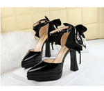 BIGTREE Pumps 2026 Summer New Hot Sale European Style Patent Leather Pointed Toe Buckle Platform High Heel Bow Shoes Women Shoes