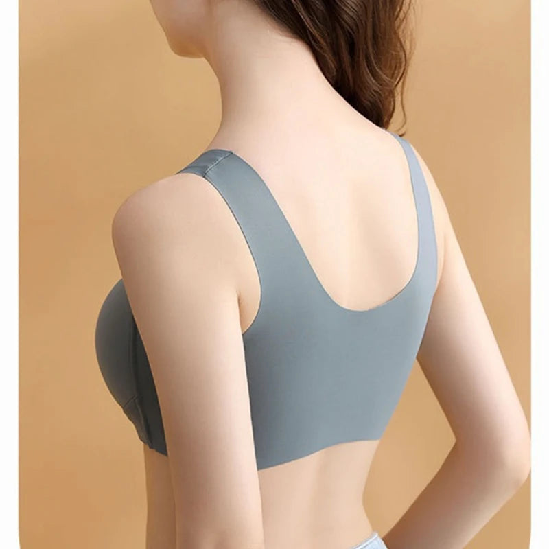 Large Size Seamless Women's Front Button Bra Vest-Style Fixed Cup Comfortable All Day Wear Breast-Shrinking Underwear