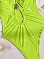 2026 Summer Women's One-piece Suit Swimwear Sexy Hollow Out Neck Lace-up Bodysuit Beachwear High Waist Push Up Bathing Suits
