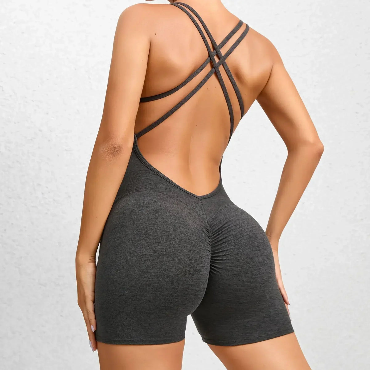 Seamless Yoga Jumpsuits Sports Fitness Pleated Peach Hip-lifting Beauty Back Dance Jumpsuit Workout Gym Shorts Set for Women