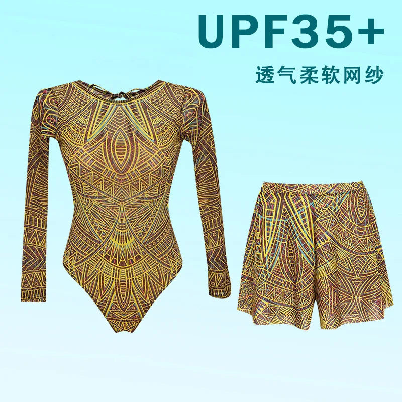 2026 New Sexy Print One Piece Swimsuit Women Swimwear Monokini Long Sleeve Bathing Suit Female Bodysuit Surfing Swim Wear Beach