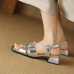 Summer New Model Fashion Middle Heeled Women's Sandals Black Buckle Open-toe Comfortable Hollow-out Women's Shoes High 3.5cm