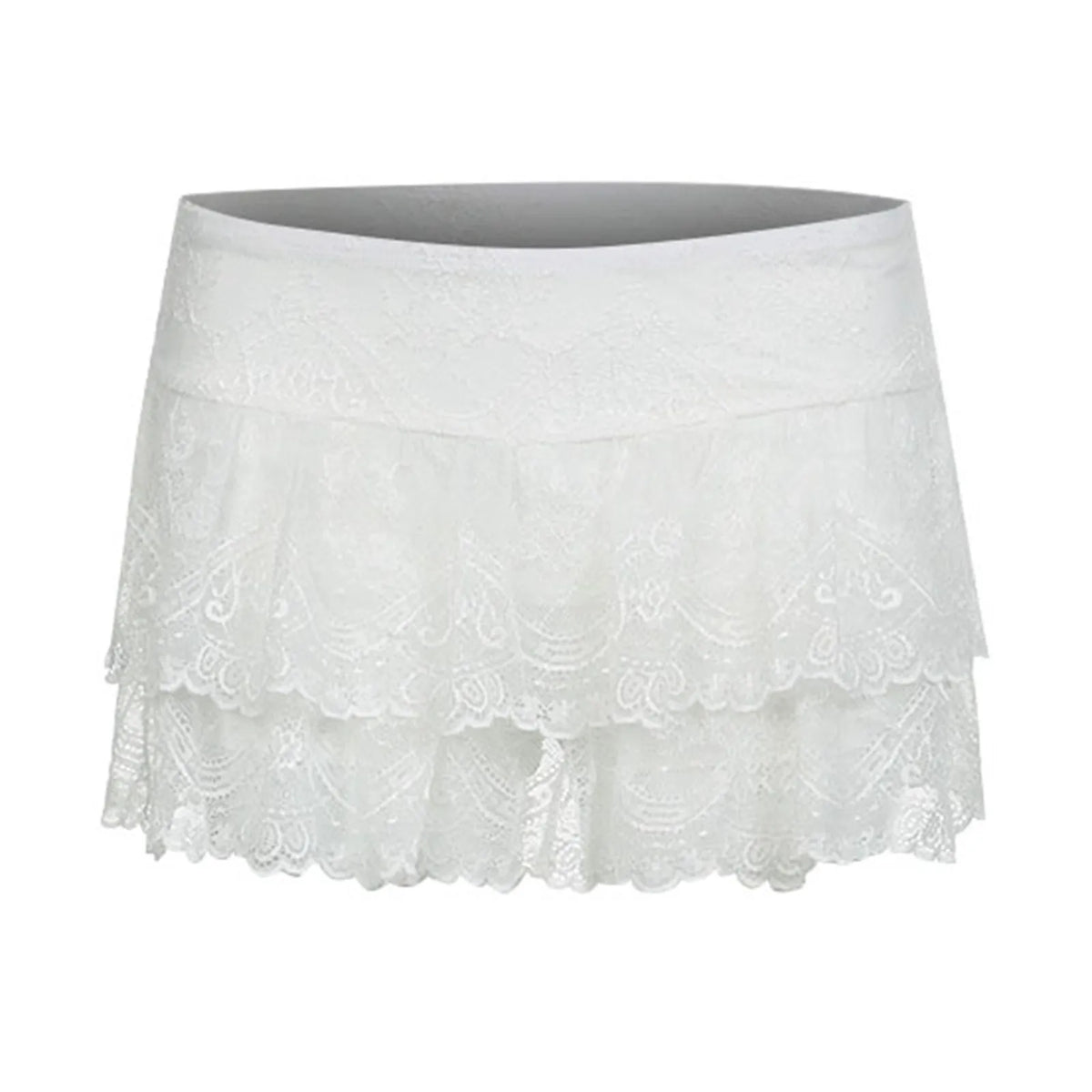 Y2k Women Lace Mini Skirt Ruffle Low Waist Double Layer Short A Line Skirts Fairycore Layered Korean Summer Skirts Streetwear