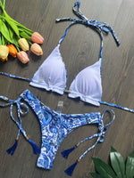 2026 New Women's Swimsuit Neck Hanging Bikini Set Split Beach Swimsuit 2-piece Set with Tassel Decoration