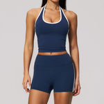 Naked Color Contrast Yoga Sets Women Hanging Neck Sports Vest Gym Clothes Breathable High Waist Shorts Fitness Suits Tracksuit