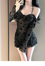 Hot spring swimsuit women's highend skirt style two-piece set sexy pure desire steel holder gathering slimming vacation swimsuit