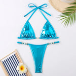 New Micro Bikini Set for Woman Chain Link Swimsuit Sexy Backless Neck Lace-up Bathing Suit Beachwear Female Push Up Swimwear