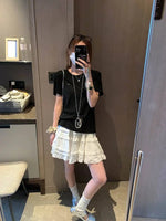 Sweet Korean Style Lace Loose Short Skirt White Tiered Ruffled Mini Skirt Elastic Waist Cute Casual Summer Skirt For Women EHAB