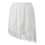Women's Lace Midi Skirt Elastic Waist Loose Fit Asymmetric Hem Knee Length Skirt for Party Work Daily Wear Elegant Satin