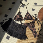 DEKA Micro Thong Bikini Set Sexy Lace Double-Layered 3 Pieces Swimsuit With Sexy Mesh Skirt Women Beach Swimwear