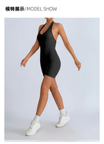 Summer Yoga Jumpsuit Back Hollow Out Bandage Pleate Pocket Shorts Sports One Piece Suits Butt Lifting Fitness Workout Bodysuit