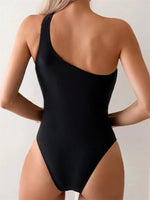 Vintage Black Swimwear Women 2026 Sexy One Shoulder Front Cross Hollow Out Slim One Piece Swimsuit Beach Bathing Suit Monokini