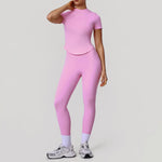 2 Pieces Sportswear Women Yoga Shorts Set Short Sleeve Sports T Shirts High Waist Hip Lifting Running Leggings Fitness Outfits