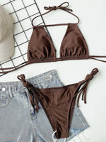 2026 Sexy Bikini Women Swimsuit Swimwear Brown Hollow Halter Double Ropes Bikinis Set Bathing Suit Beach Bikini Female Banadores