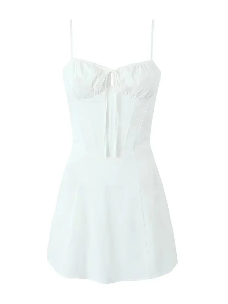 Foridol Lace Up Mini Summer Dress Sundress Women Spaghetti Strap Sexy Short White Beach Vestidos Fishbone Party Club Dress 2025
