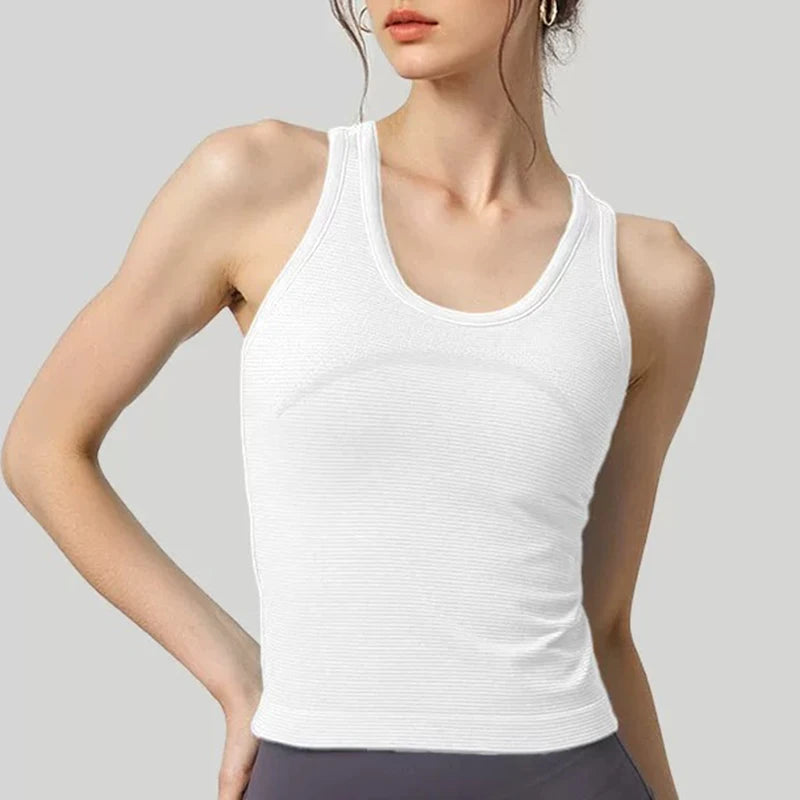 Women's One Piece Yoga Sports Vest Stretch I-Shaped Running Fitness Slimming Short Style Camisole Outerwear