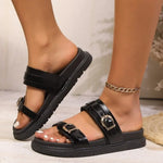 2026 Women's Metal Buckle Flat Sandals Outdoor Casual Thick Bottom Slippers Summer