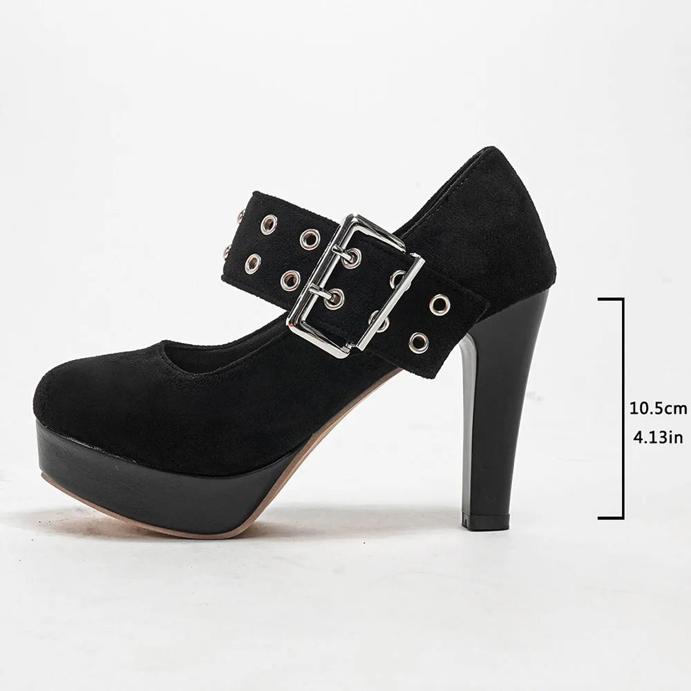 2026 Big Size 33-43 Retro Black Office Lady Buckle Strap Mary Janes Platform Pumps Elegant Red 10.5cm High Heels Shoes Women