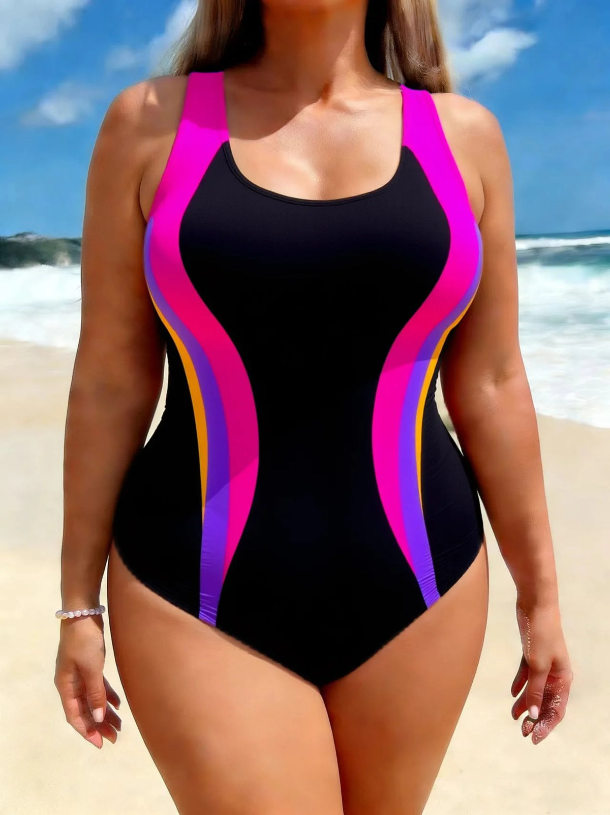 Multicolor Women's One-Piece Suit Swimwear 2026 Summer Vest Tankini Bodycon Racing Swimsuit High Waist Beachwear Large Size 4XL