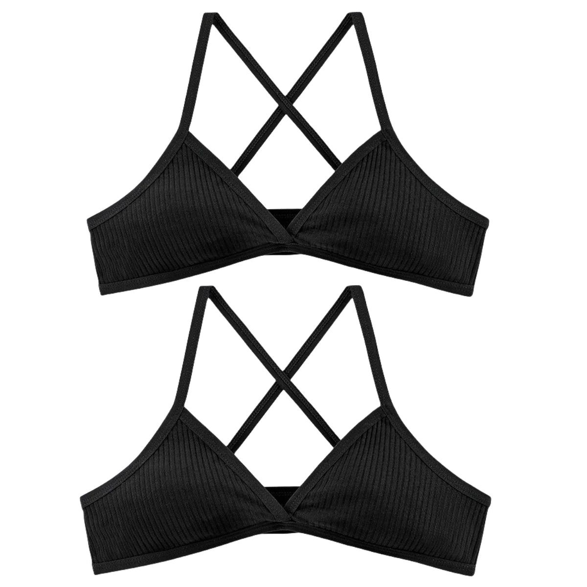 2Pcs/Set Women Ribbed Knit Triangle Bralette Wireless Bra Sexy Lingerie Soft Comfort Underwear Ladies Bra No Pads S-L