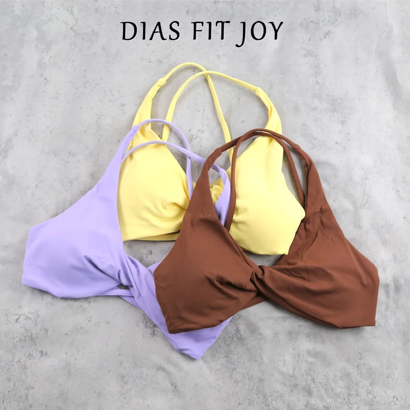 DIAS FIT JOY Women'sWorkout Sports Bras Beauty back Cross Padded Low Impact Fitness Bra Yoga Top Cycling Fitness