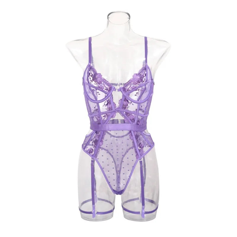 Toucheart Sexy Jumpsuit Embroidered Printing See-Through Sexy Lingerie For WomenHollow Out Backless Sexy Pajamas Jumpsuit New