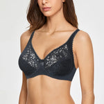 Plus Size Women Lace Bras Perspective Breathable Lager Bosom Bralette Underwired Embroidery Silky Touch BH Top B C D DD E F Cup