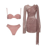 2Pcs Striped Swimsuit With Long Skirt Sexy Women Bikini Push Up Swimwear Halter Biquini Female Bathing Suit Slimming Beachwear