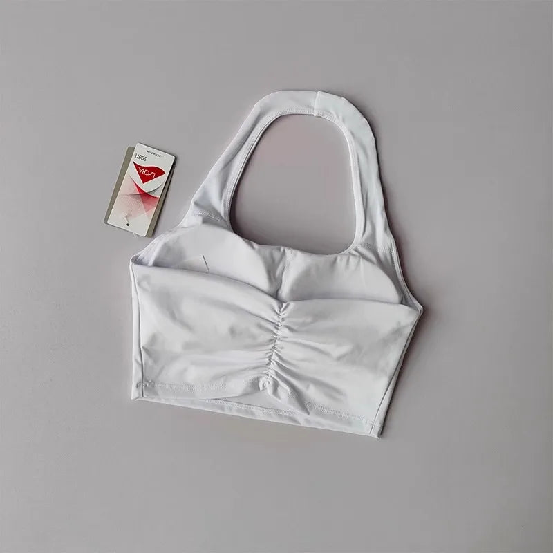 Women's Yoga Sports Bra Sexy Neckband Chest Cushion Beautiful Back Fashionable Pleat Gathering Sports Bra for Fitness