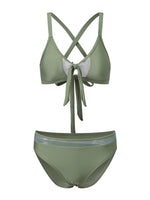 Women 2 Piece Bikini Set Fashion Solid Color Sleeveless Tie up Front Bra and Low Waist Briefs Summer Holiday Bathing Suit