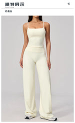Yoga Suit Gym Fitness Set Hanging Neck Slim Sports Tank Top High Waist Wide Leg Pants Tracksuit Outdoor Running Athletic Wear