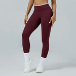 Women's Color Contrast Hip Lifting Yoga Fitness Pants, High Waist and Abdominal Compression, Elastic Tight Yoga Pants, Autumn