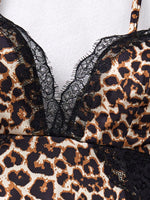 1 piece of leopard-print hollow-out lace tie-up women's camisole nightgown