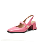 Elegant Slingback Sandals Women Summer Shoes Pink Black Silver Medium Heels Close Toe Office Party Shoes Female Large Size 45