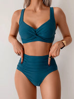 Sexy Black Two Piece Swimsuit Women Cross Pleate Push Up Padded Bikini Set Summer Bathing Suit Slim High Waist Swimwear Biquini