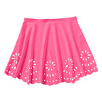 Women Solid High Waist Swim Skirts Hollow Out Floral Cutout Scalloped Hem A Line Bikini Cover Up Skirt Vacation Pool Beachwear