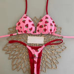 2026 Swimwear Women CuteCherry Print Brazilian Thong Bikini Set Sexy Thong Swimsuit Two Pieces Bathing Suit Women Beach Wear