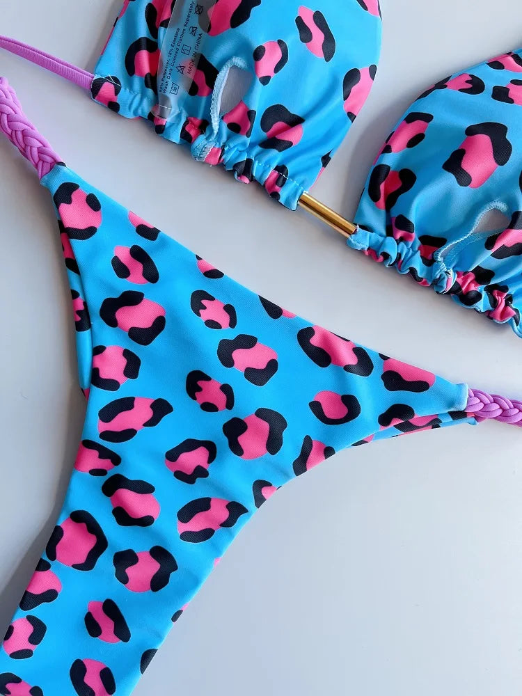 RUOTONGSEPT Sexy Swimsuit Women Braided rope Micro Bikinis 2024 New Swimsuit Leopard Print Brazilian Biquinis Beach Bathing Suit