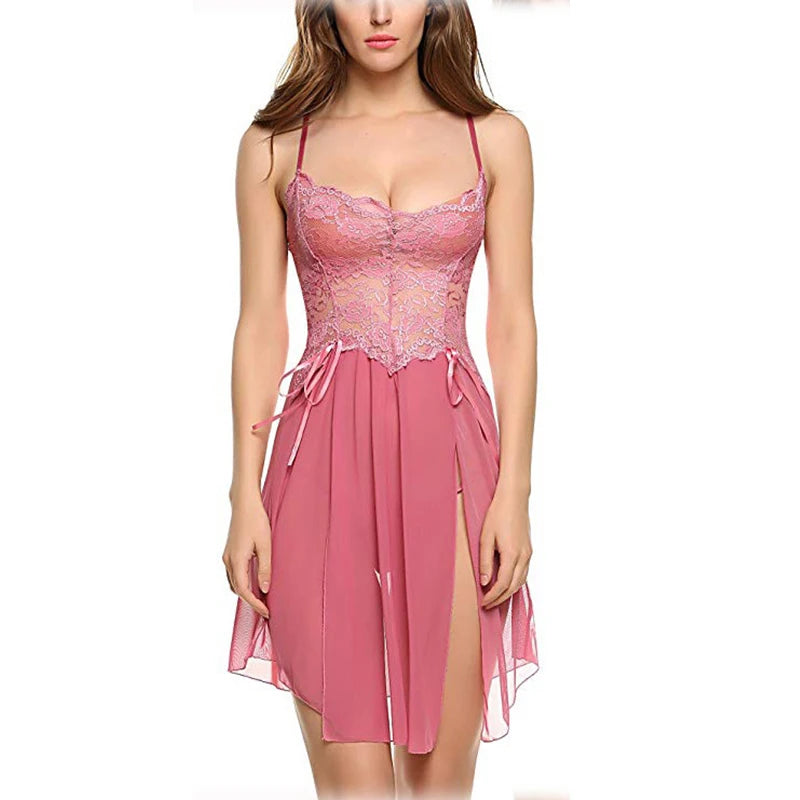 New Sexy Lace Pajamas Women's Nightdress with Thong Suit Mesh Floral Pajamas Sexy Sling Nightdress Sexy Lingerie