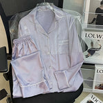 High Quality Ice Silk Light Luxury Pajamas Women's Pajama Spring and Autumn Style Long Sleeve Home Set Satin Nightwear Sleepwear