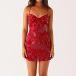 Sexy Glitter Sequin Mini Dress Women Flower Embroidery Deep V-neck Sleeveless Cami Dress Backless Spaghetti Strap Party Vestidos