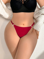 Plus Size Women Sexy Panties Metal Ring Double Strap Thong Solid Color Breathable Lingerie Underwear